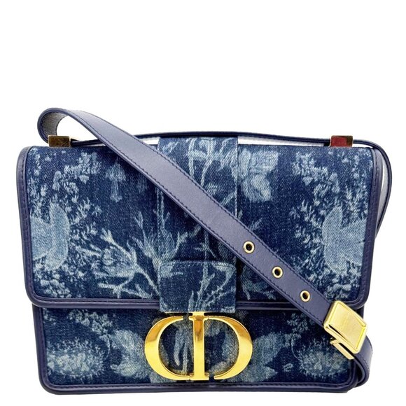 Dior Handbags - Christian Dior  Montaigne 30 Flowers Print Denim Shoulder Bag Blue